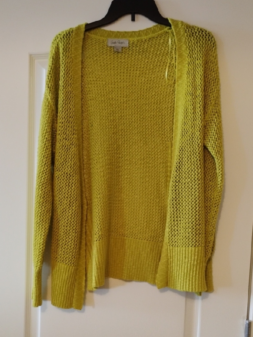 Charlie Paige Open-Front Knit Cardigan in Chartreuse
